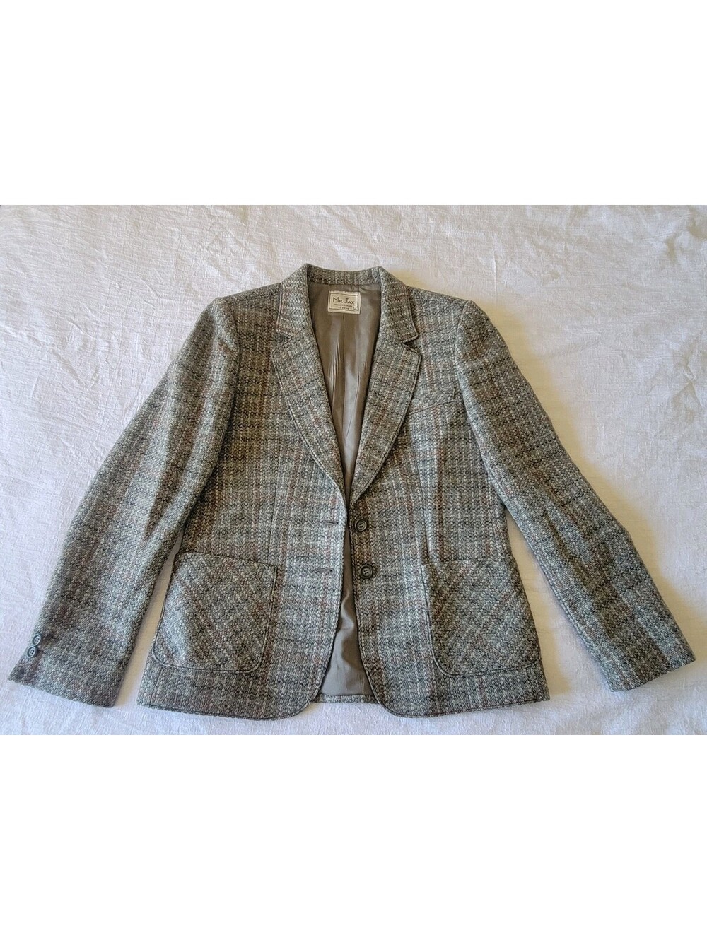 Vintage Mr Jax Canada Gray Tweed Plaid Blazer Jacket Women's Size 10 Wool Blend